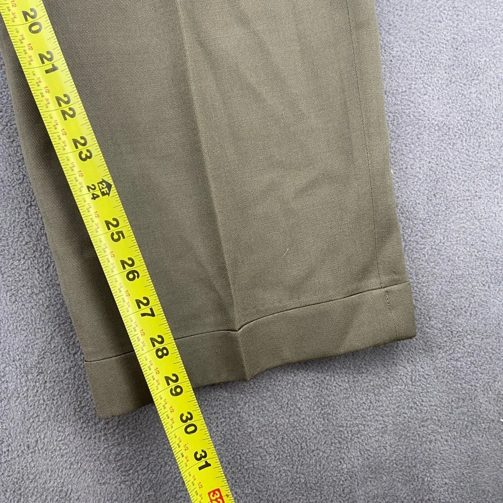 Berle‎ Tailored Mens Pleated Trousers Olive Green Khaki Cuffed Dress Pants 35x29